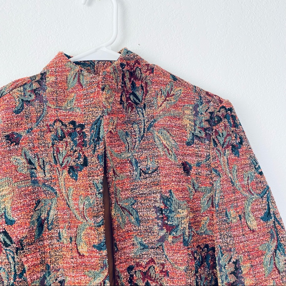 Coldwater Creek XS Floral Tapestry Mock Neck Open Front Cottagecore Jacket - Picture 3 of 7